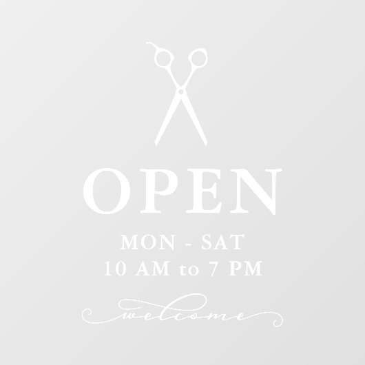 Minimale Witte Schaar Welkom Openingsuren Ramen C Raamsticker (Vel)