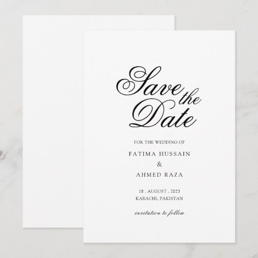 Minimale witte script Moslim save the date kaart (Voorkant / Achterkant)