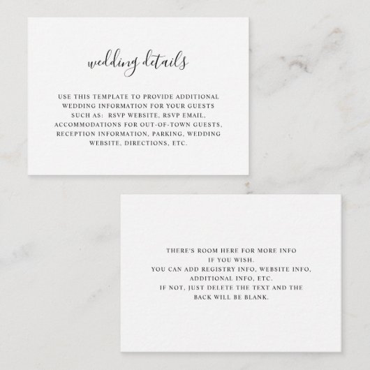 Minimale witte trouwgegevens kaart (Voorkant / Achterkant)