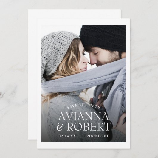 Minimale witte Typografie Foto Opslaan Datum Aankondiging (Voorkant / Achterkant)