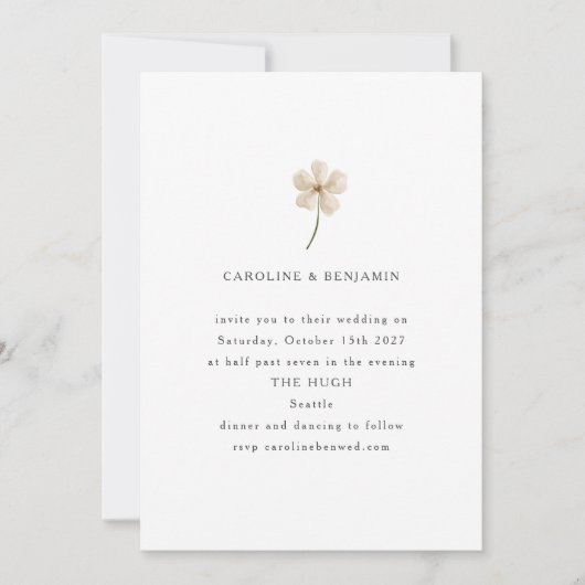 Minimale witte Waterverf Wildflower Wedding Kaart (Voorkant)