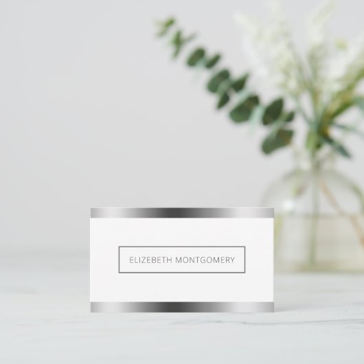 Minimale witte zilver Faux-Folie Visitekaartje (Staand voorkant)