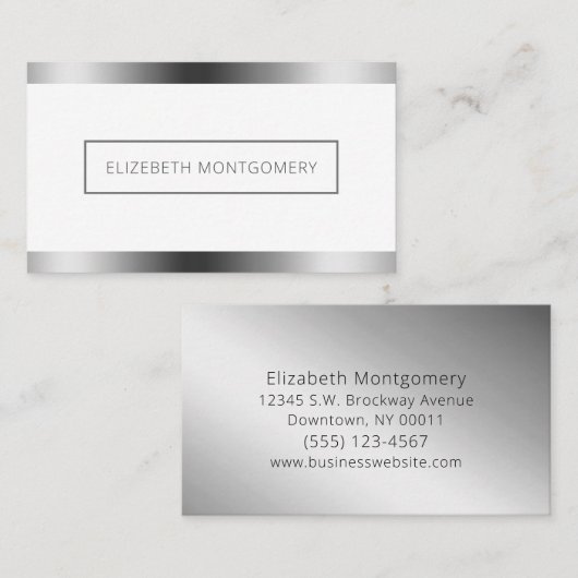 Minimale witte zilver Faux-Folie Visitekaartje (Voorkant / Achterkant)