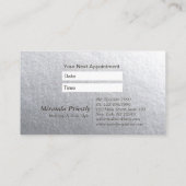 Minimale witte zilver in reliëf geplaatste tekstha afsprakenkaartje (Achterkant)