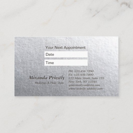 Minimale witte zilver in reliëf geplaatste tekstha afsprakenkaartje (Achterkant)