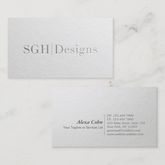 Minimale Witte Zilver in reliëfdruk Visitekaartje (Voorkant / Achterkant)