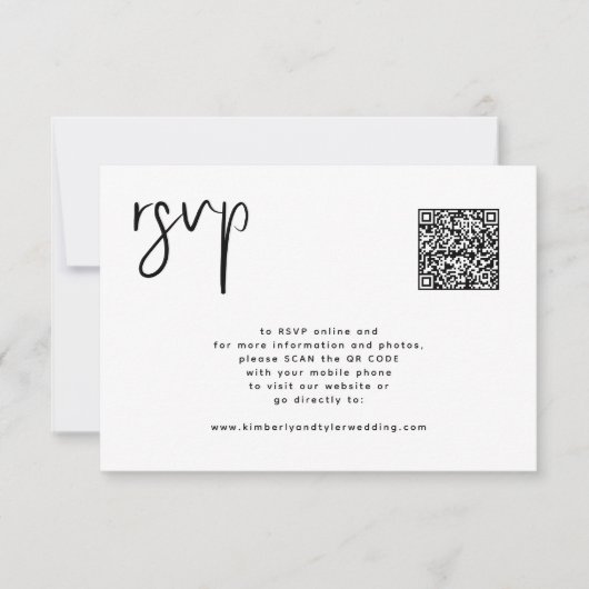Minimale witte zwarte bruiloft QR Code eenvoudig RSVP Kaartje (Voorkant)