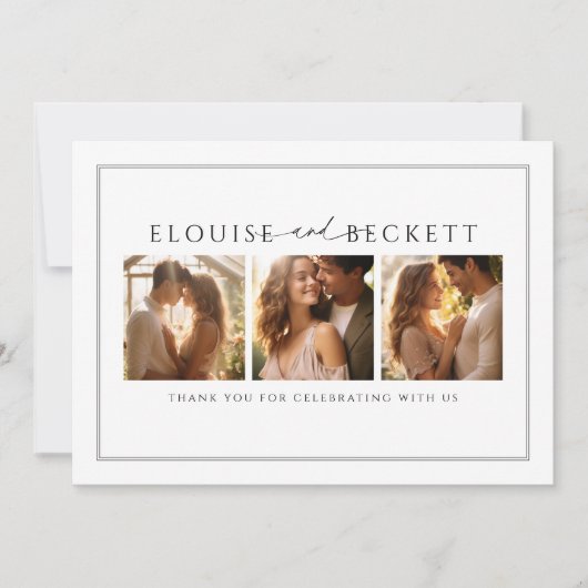 Minimale witte zwarte foto bruiloft dank u kaart (Voorkant)