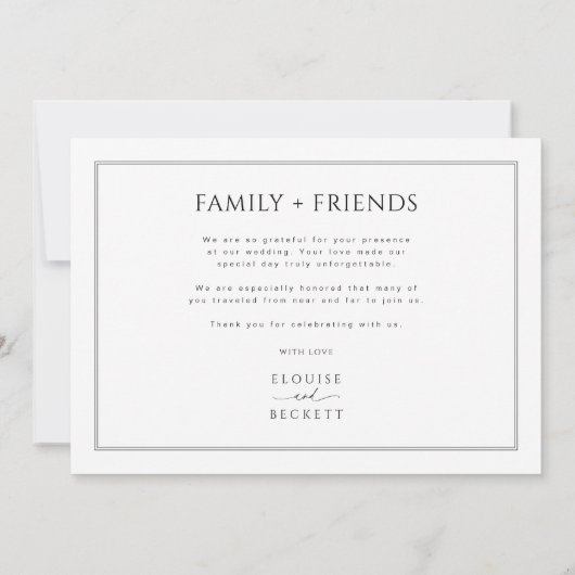 Minimale witte zwarte foto bruiloft dank u kaart (Achterkant)