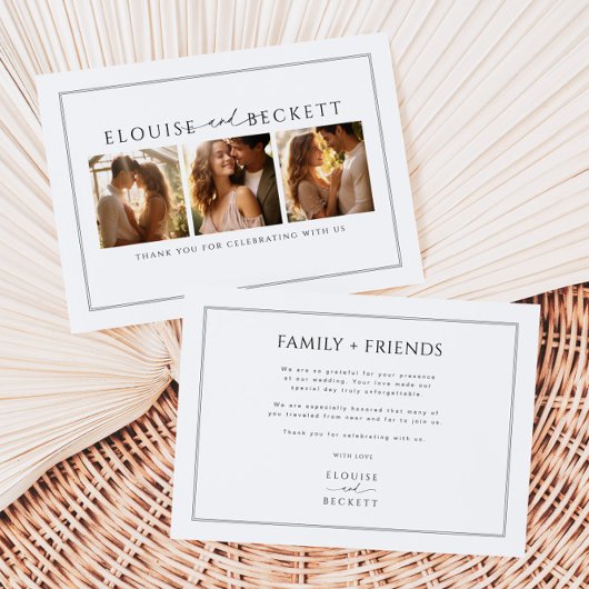 Minimale witte zwarte foto bruiloft dank u kaart