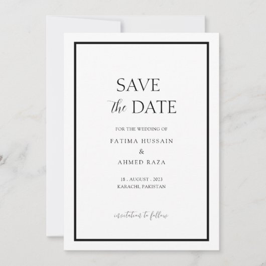 Minimale witte zwarte lijst Muslim Save The Date (Voorkant)