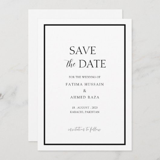 Minimale witte zwarte lijst Muslim Save The Date (Voorkant / Achterkant)