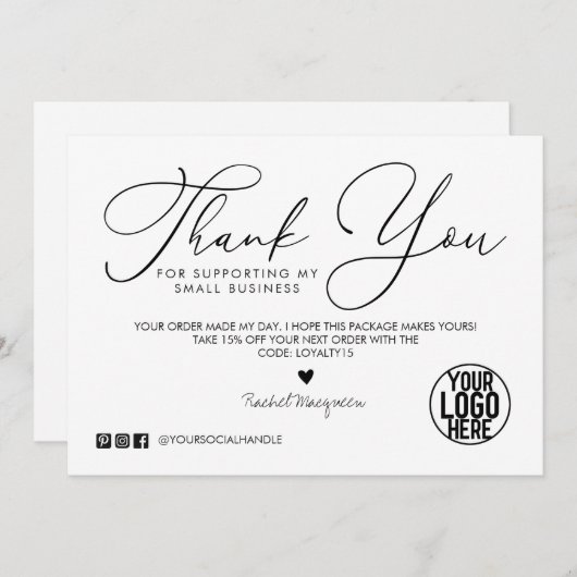 Minimale Witte Zwarte Manuscript Klant Dank u (Voorkant / Achterkant)