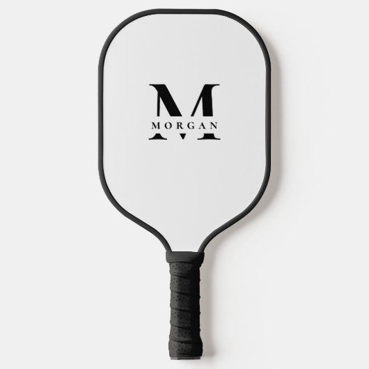 Minimale witte zwarte monogram naam gepersonalisee pickleball paddle (Voorkant)
