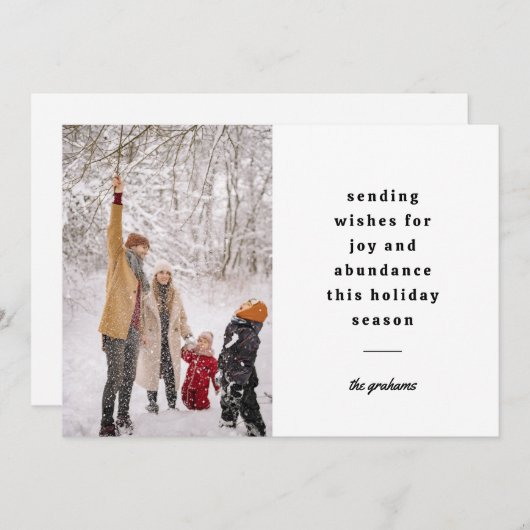 Minimale witte zwarte typografische verzendwensen feestdagenkaart (Voorkant / Achterkant)