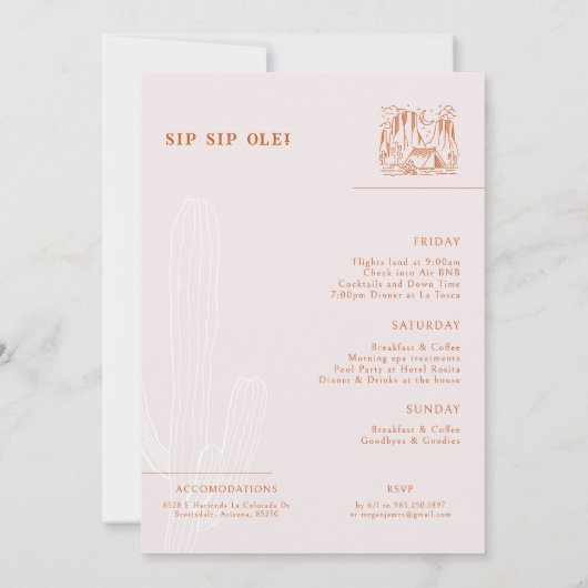 Minimale woestijn | Bachelorette Weekend Kaart (Achterkant)