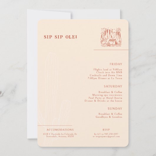 Minimale woestijn | Bachelorette Weekend Kaart (Achterkant)