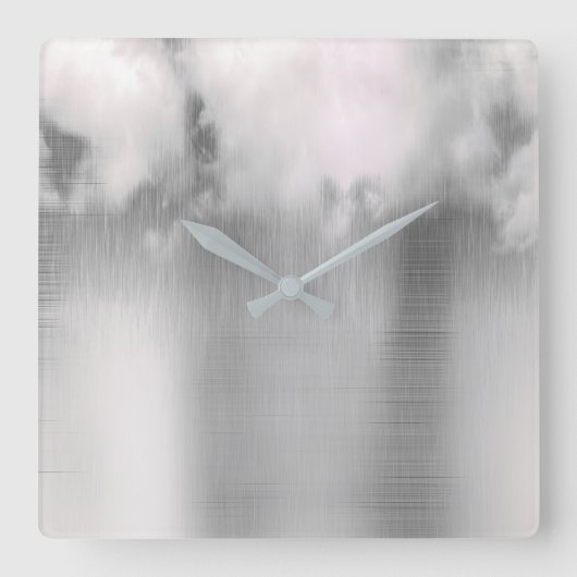 Minimale wolken Regen Grijs Zilver Tijdelijk Vierkante Klok (Voorkant)