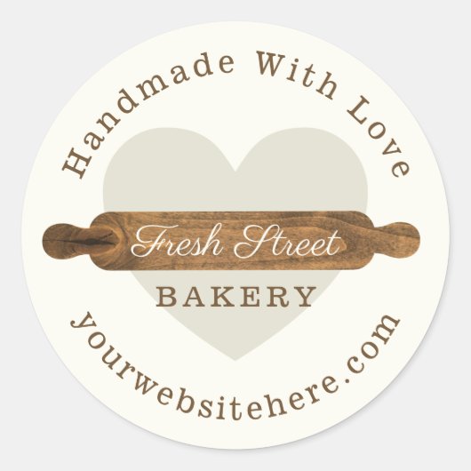 Minimale wooden Rolling Pin Bakery-Logo Ronde Sticker (Voorkant)