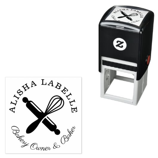 Minimale wooden Rolling Pin & Whisk Bakery Logo Zelfinktende Stempel (In situ)