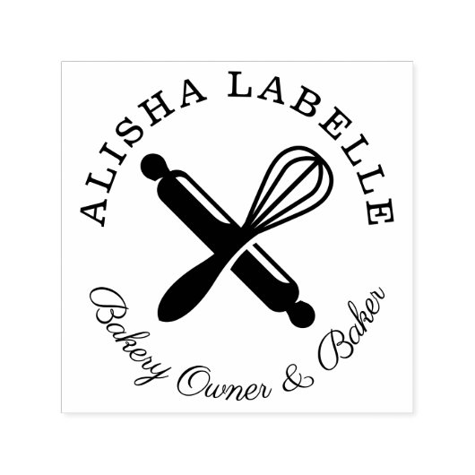 Minimale wooden Rolling Pin & Whisk Bakery Logo Zelfinktende Stempel (Design)