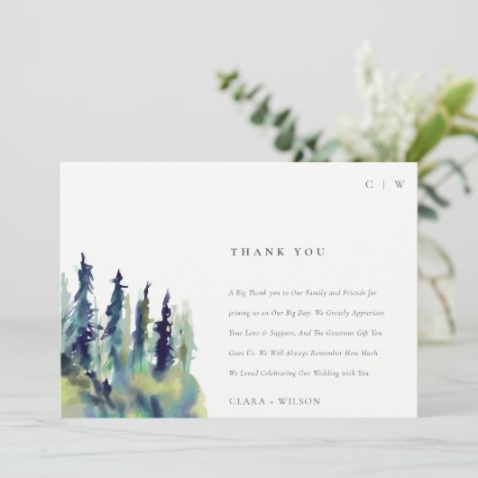 Minimale Zacht Pijn Boom Landschap Weddenschap Bedankkaart (Staand voorkant)