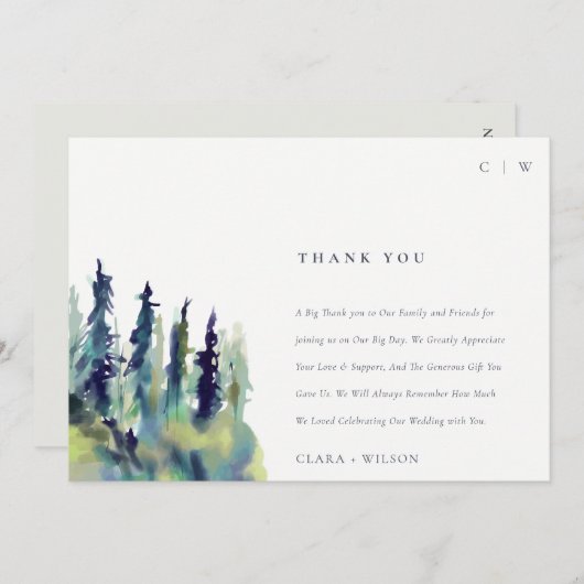 Minimale Zacht Pijn Boom Landschap Weddenschap Bedankkaart (Voorkant / Achterkant)