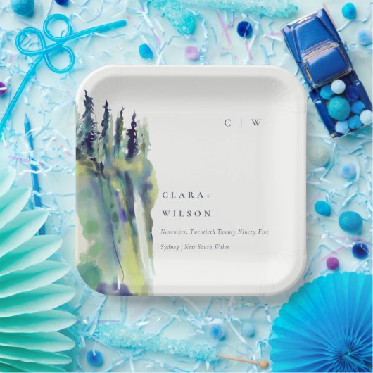 Minimale Zacht Pijn Boom Landschap Weddenschap Papieren Bordje (Feest)