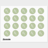 Minimale Zachte Groene Bruiloft Paar Initialen Ronde Sticker (Vel)