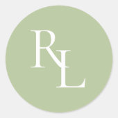 Minimale Zachte Groene Bruiloft Paar Initialen Ronde Sticker (Voorkant)