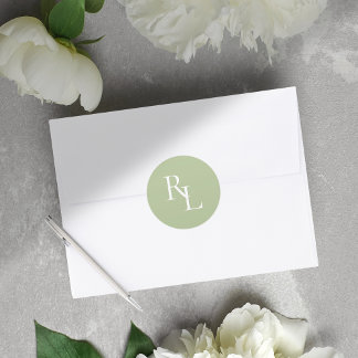 Minimale Zachte Groene Bruiloft Paar Initialen Ronde Sticker