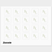 Minimale Zachte Groene Bruiloft Paar Initialen Vierkante Sticker (Vel)