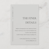 Minimale zachte lichte grijze typografie trouwdeta informatiekaartje (Voorkant)