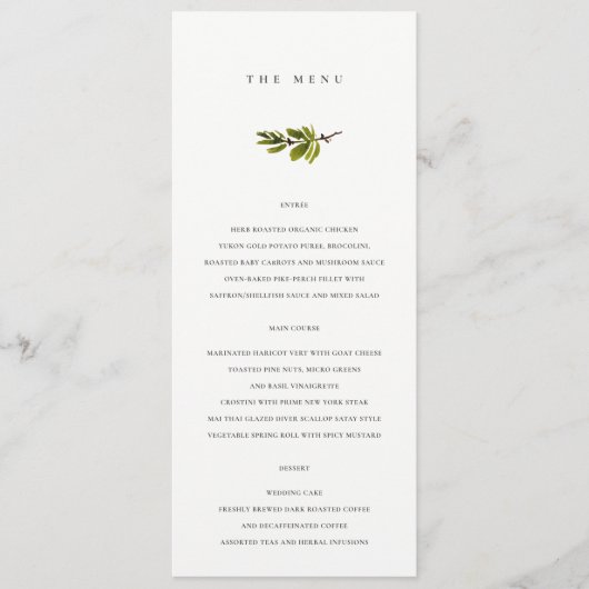 Minimale Zachte Zwarte en Witte Pijnbijtbruiloft Menu (Voorkant)