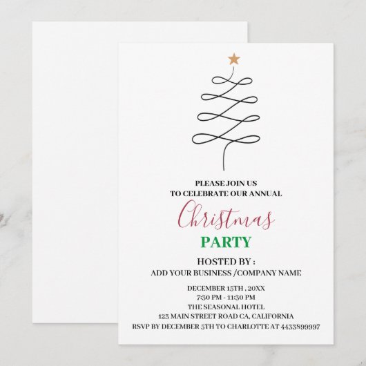 Minimale zakelijke kerstfeestdag kaart (Voorkant / Achterkant)