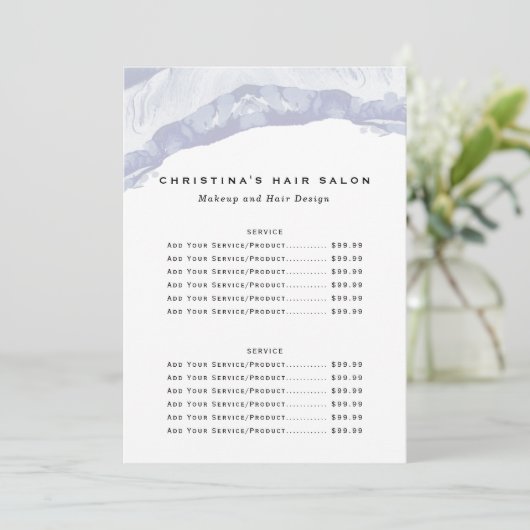 Minimale zakelijke prijslijst voor blauwe Waterver Menu (Staand voorkant)