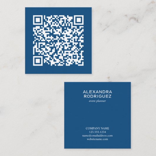 Minimale  zakelijke QR-code blauw Vierkante Visitekaartje (Voorkant / Achterkant)