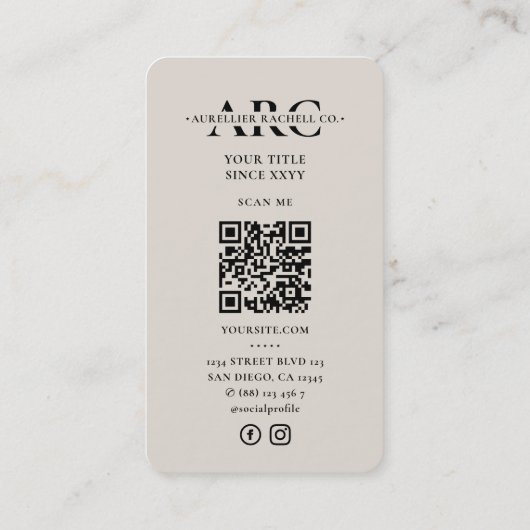 Minimale Zand Hair Stylist Vlechten Salon Monogram Visitekaartje (Achterkant)