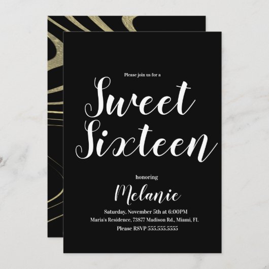 Minimale Zebra Sweet 16 Glitter Faux Folie Kaart (Voorkant / Achterkant)