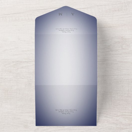 Minimale zeemacht blauw en wit blauwvaag modern, g all in one uitnodiging (Buitenkant)