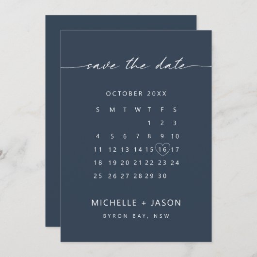 Minimale zeemijlkalender Opslaan Datum uitnodiging (Voorkant / Achterkant)