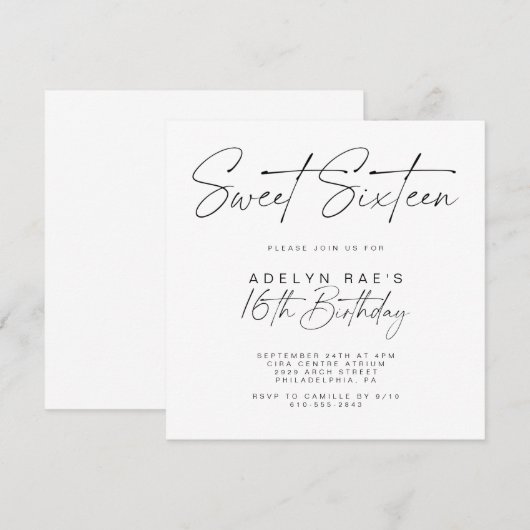 Minimale zestiende verjaardag kaart (Voorkant / Achterkant)