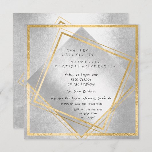 Minimale Zilver Geometry Gold Square Birthday Part Kaart (Voorkant / Achterkant)