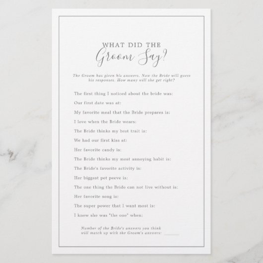 Minimale zilver wat de Groom Say Shower Game deed Flyer (Voorkant)