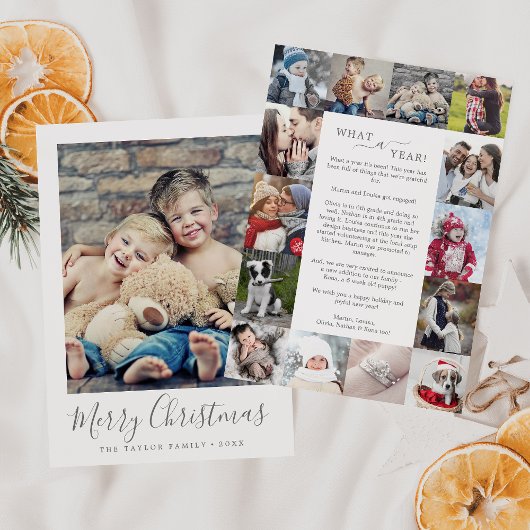 Minimale zilver wat een jaar foto-inkuilkerst feestdagenkaart