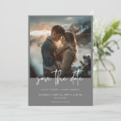 Minimale Zilveren Grijs Modern Fotobruiloft Save The Date (Staand voorkant)
