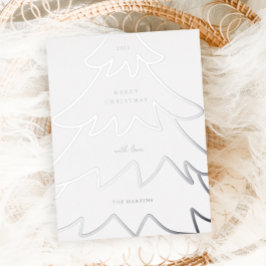 Minimale zilveren kerstboom folie feestdagen briefkaart