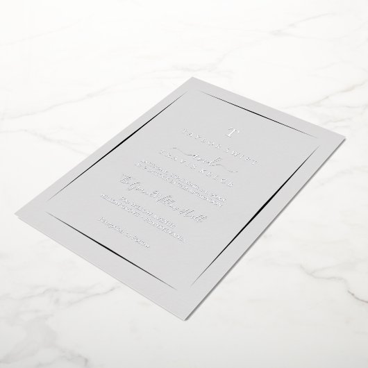 Minimale zilverfolie | Grijze monogram bruiloft Folie Uitnodiging (Gedraaid)