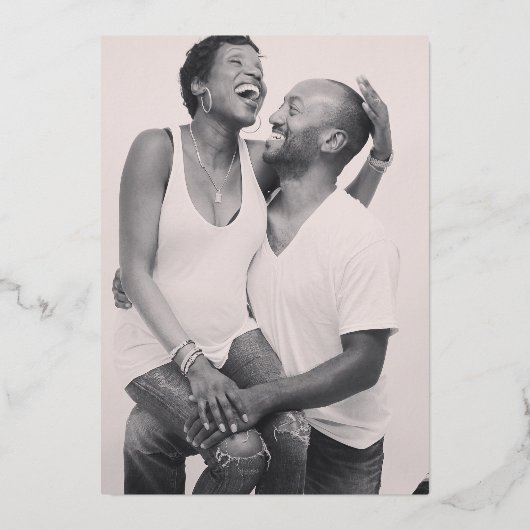 Minimale zilverfolie op witte verticale tekstbruil folie uitnodiging (Achterkant)