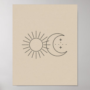 Minimale Zon- en Maanlijn Kunst Boho Esthetiek Poster